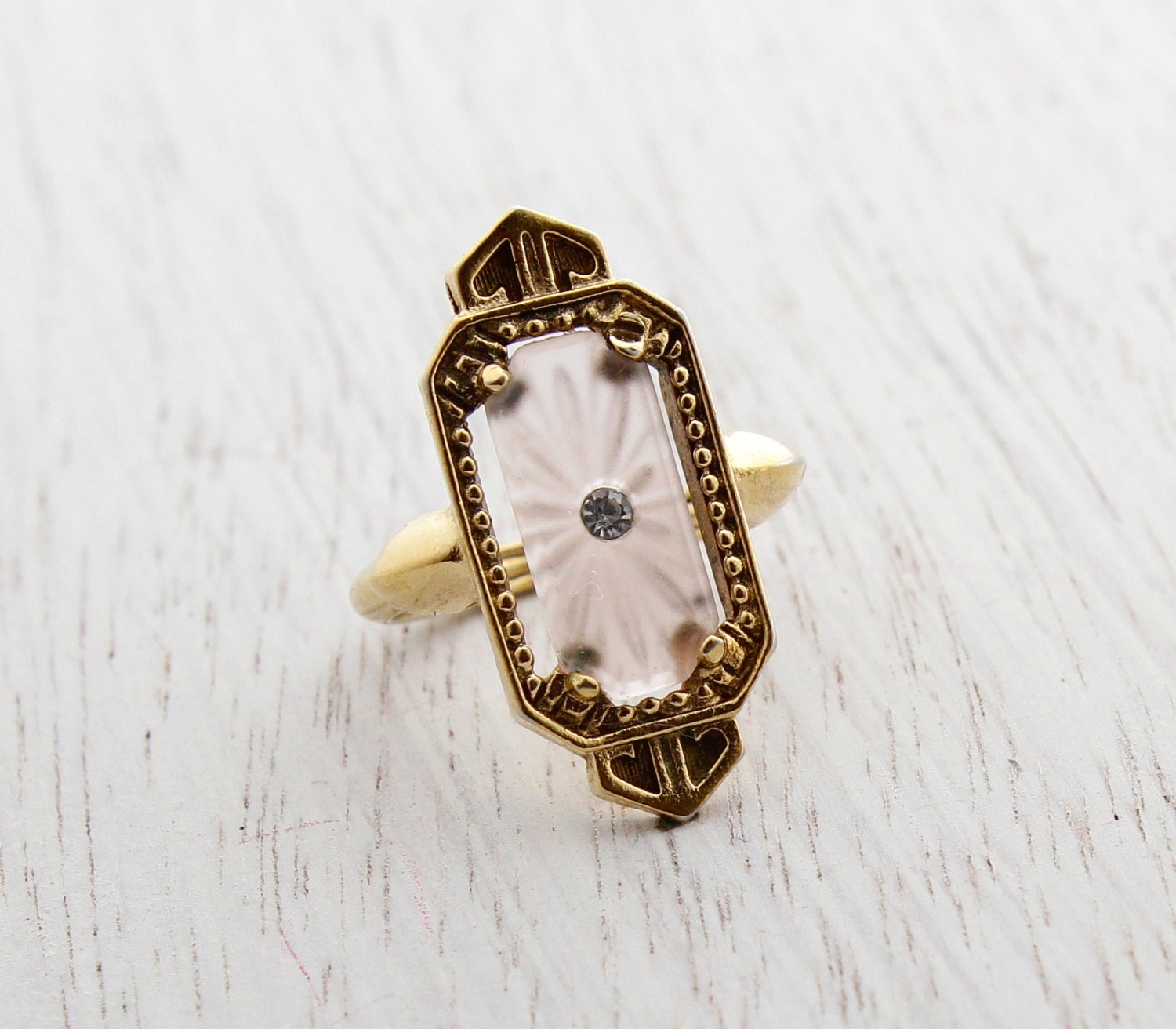 Vintage Art Deco Style Ring Adjustable Gold Tone Avon