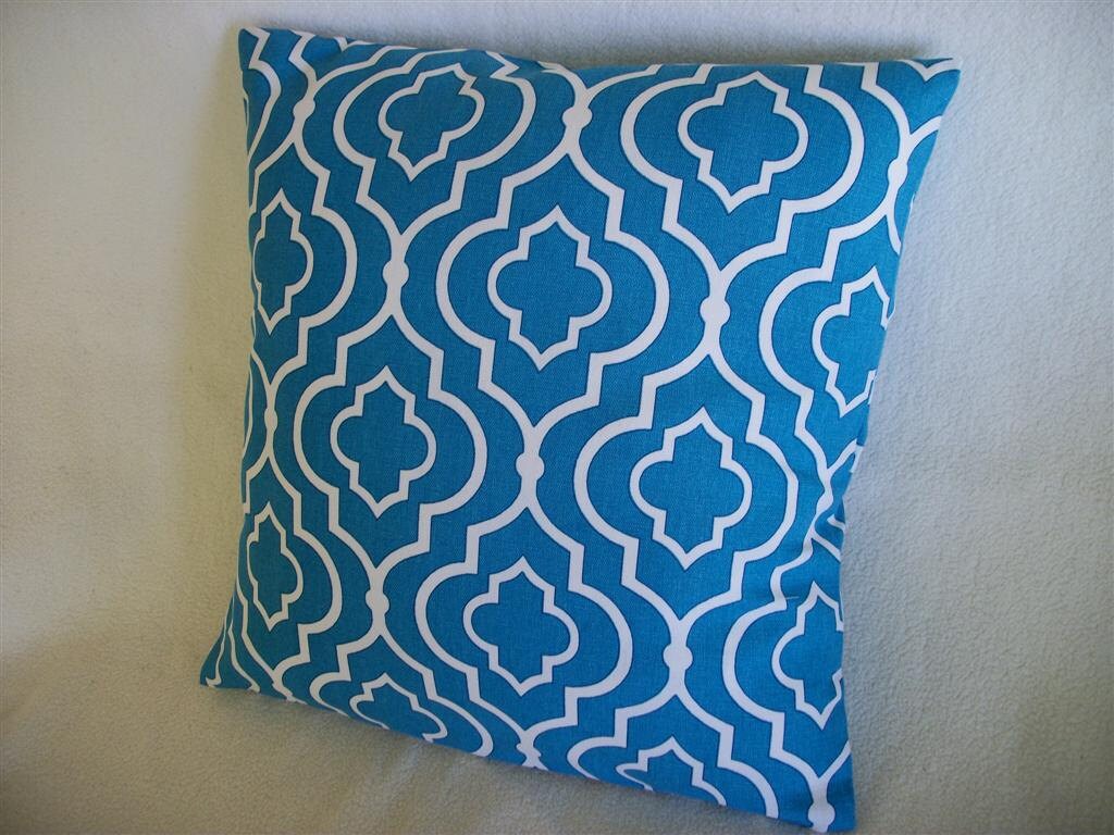 Blue Moroccan print Pillow Cover 16 x 16 Blue White Moroccan