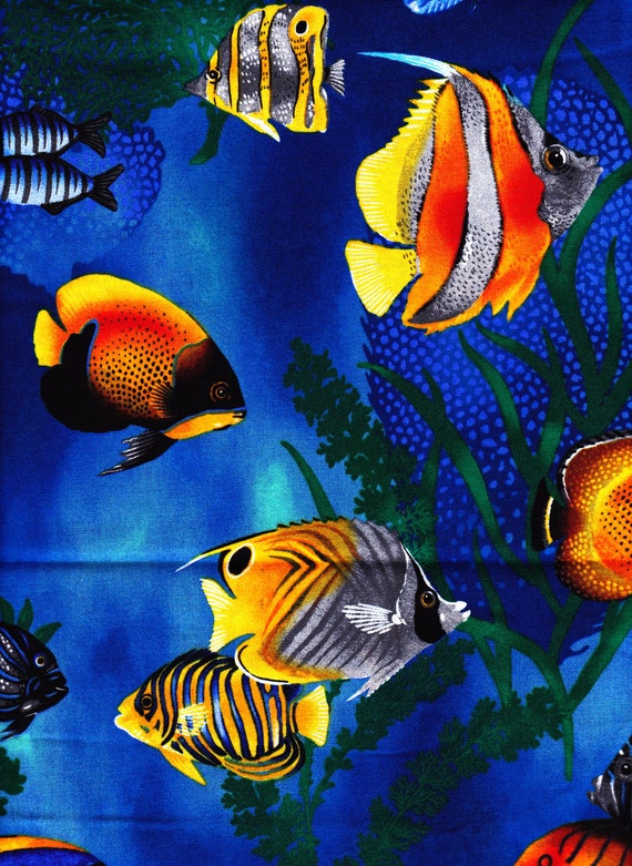 Cotton Fabric 1 Yard Ocean Fish Clown Angel Sea Life