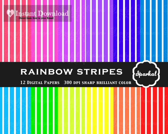 Rainbow Stripe "Digital Paper" Rainbow PRINTABLE Invitation paper Rainbow SCRAPBOOKING Paper, Party Paper Stripes Instant Download Il_570xn