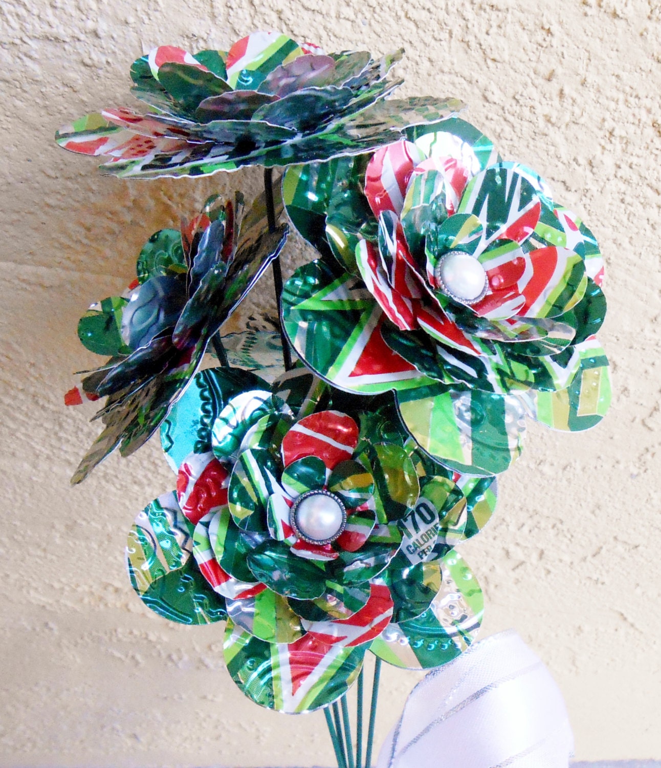 Petite 5 Flower Bouquet. Recycled Soda Pop Can Art. by jillmccp