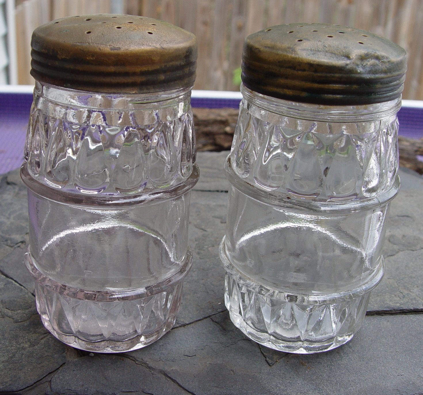 Pair Of Vintage Clear Glass Shaker Jars Metal Lids