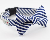 Navy Ivory Stripes Bow Tie Dog Collar