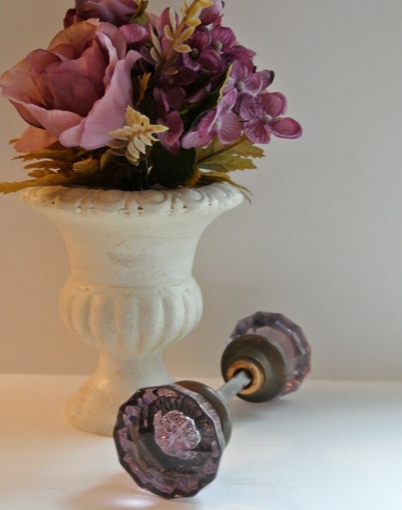 Antique Purple Crystal Glass Door Knob Set