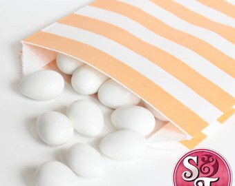 Rugby Stripe Peach Goodie Favor Treat Bags - Qty 12