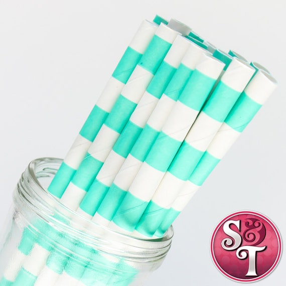 Rugby Stripe Teal Green Party Paper Straws - Cake Pop Sticks - Pixie Sticks - Qty 25 Il_570xn