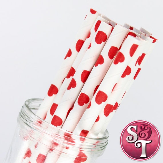 Red Hearts Party Paper Straws - Cake Pop Sticks - Pixie Sticks - Qty 25 Il_570xn