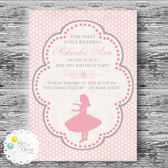 Vintage Ballerina Silhouette Invitation for Birthday Party or Baby Shower Printable DIY Girls Pink Ballet Invite by BeeAndDaisy Il_570xn