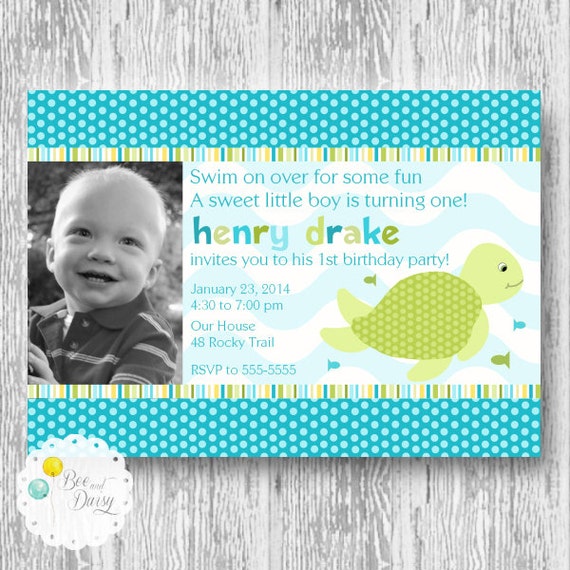 Sea Turtle Invitation, Birthday Party Invitation, Baby Shower Invitation, Printable Digital Invite Il_570xn