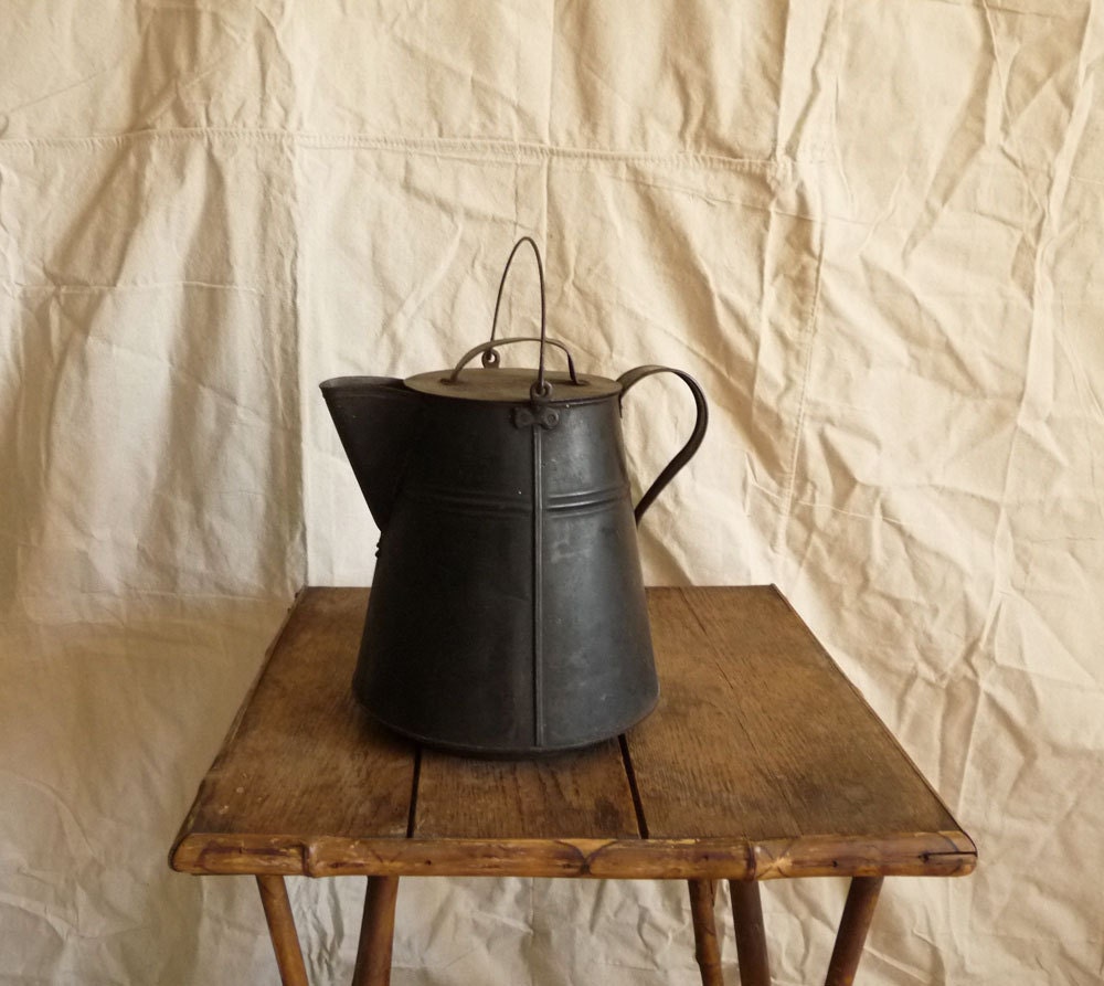 Antique black kettle primitive rustic decor