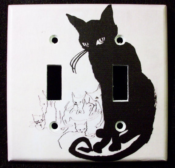 Retro Black Cat Light Switch Cover Single or Double