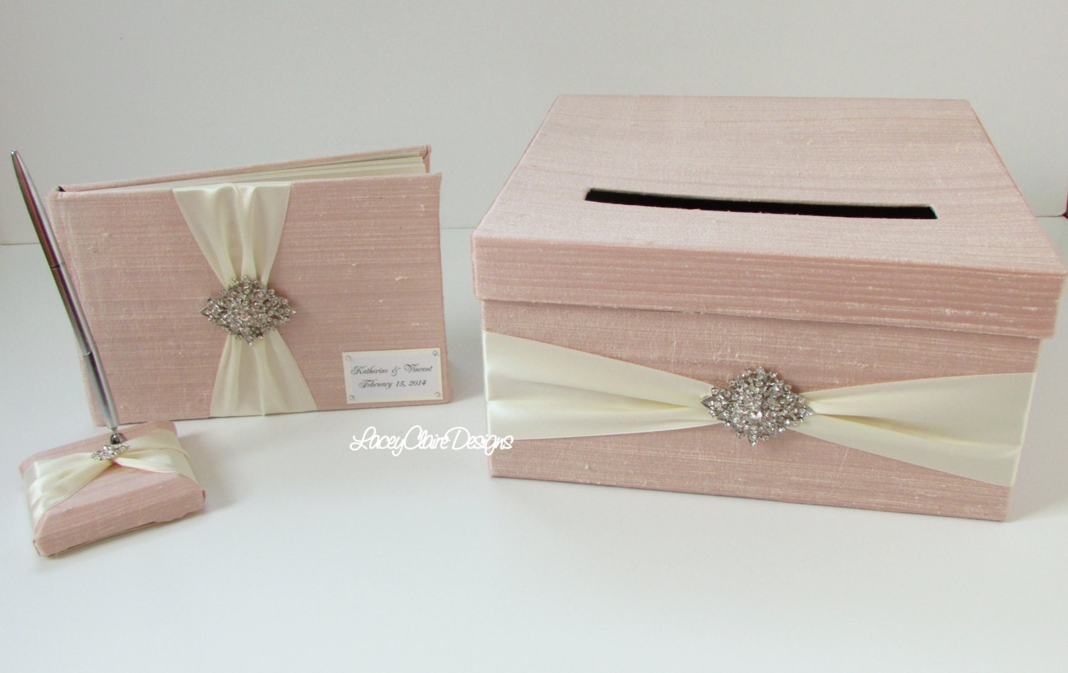 Wedding Card Box and Guest Book Pen Set Custom Made Blush