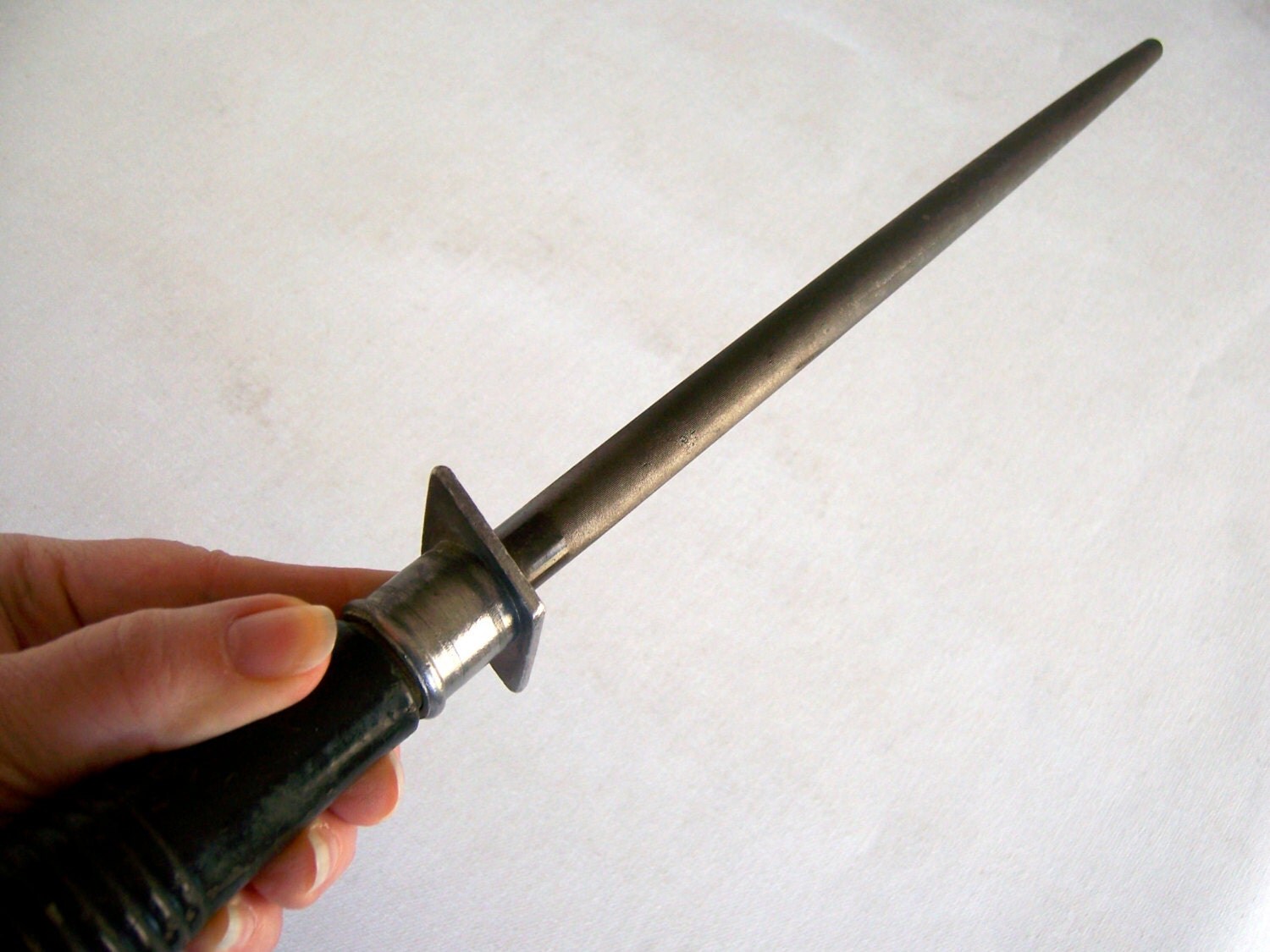 Knife sharpening honing steel black wood handle metal swivel