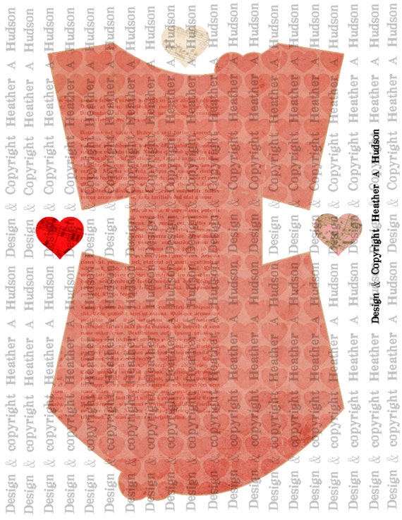 Chic Red heart Fry Box Bases  Digital Collage sheet Printable