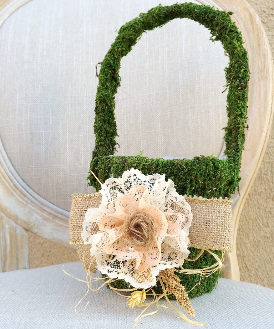 Flower Girl Basket Lace Flower Garden Outdoor by LuckyYouLuckyMe