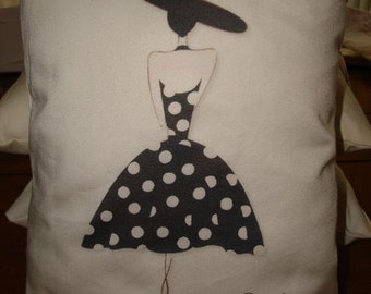 Paris lady polka dot dress Shabby Style Decorative Pillow Room