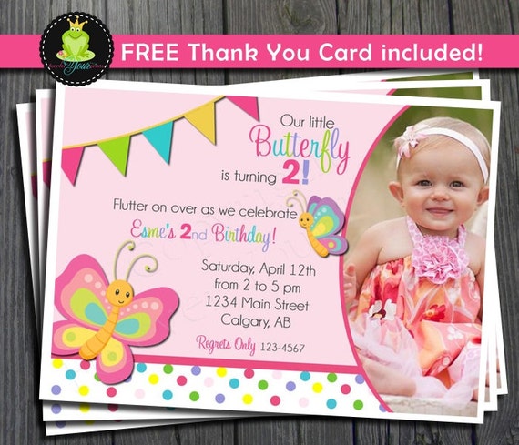 Butterfly Birthday Invitation - FREE Thank You Card included Il_570xn