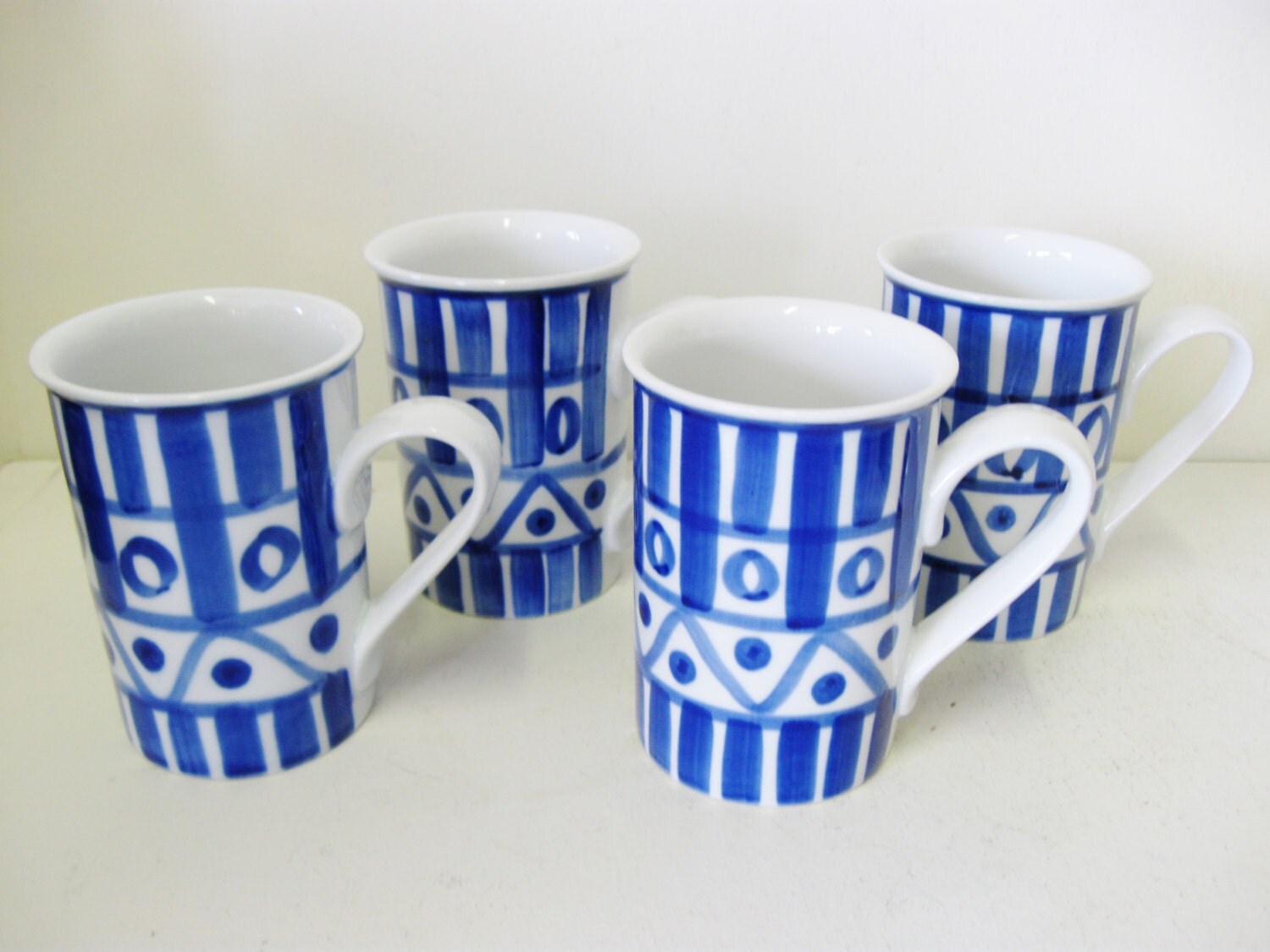 Dansk Mugs Blue and White Coffee Mugs Set of by TheGildedTassel