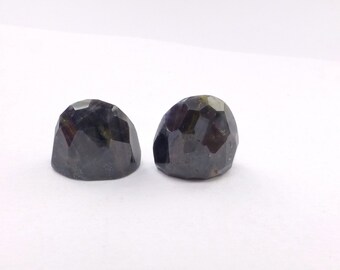 SAPPHIRE. Tongues. Denim Blue Parti Color. Tongues. Natural. High Dome Faceted. 2 pc. 15.47 cts. 12x7x9mm (S335)