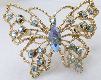 Vintage jewelry brooch by DOODS aurora borealis blue rhinestone butterfly wedding brooch Sale half price