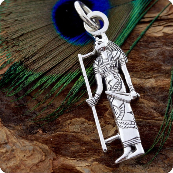Egyptian Cat Goddess Bastet Figure Silver Pendant By Mojoii