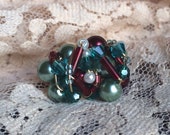 Maroon and Teal Beaded Wire Ring