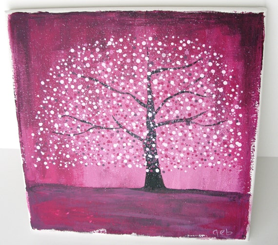 Magenta Tree Original Painting Nursery Wall Art Pink by LetterLuxe