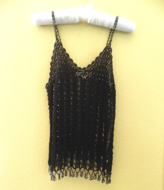 SEXY beaded and hand crocheted Top Spaghetti straps
