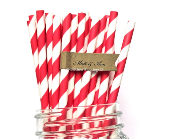 Red Paper Straws, 50 Red Striped Paper Straws, Made in the USA, Weddings, Baby Shower Straws, Red Straws, Birthday Party Decorations Il_570xn