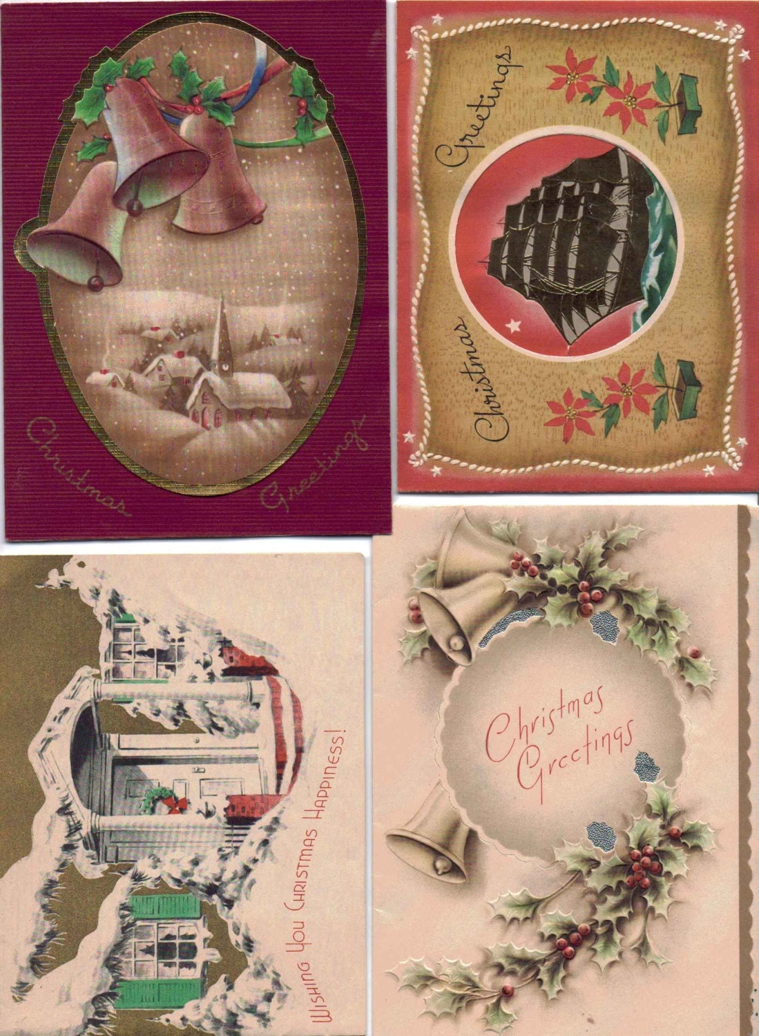 Vintage 1940's Christmas Cards Set of 4 by InAnotherLifeVintage
