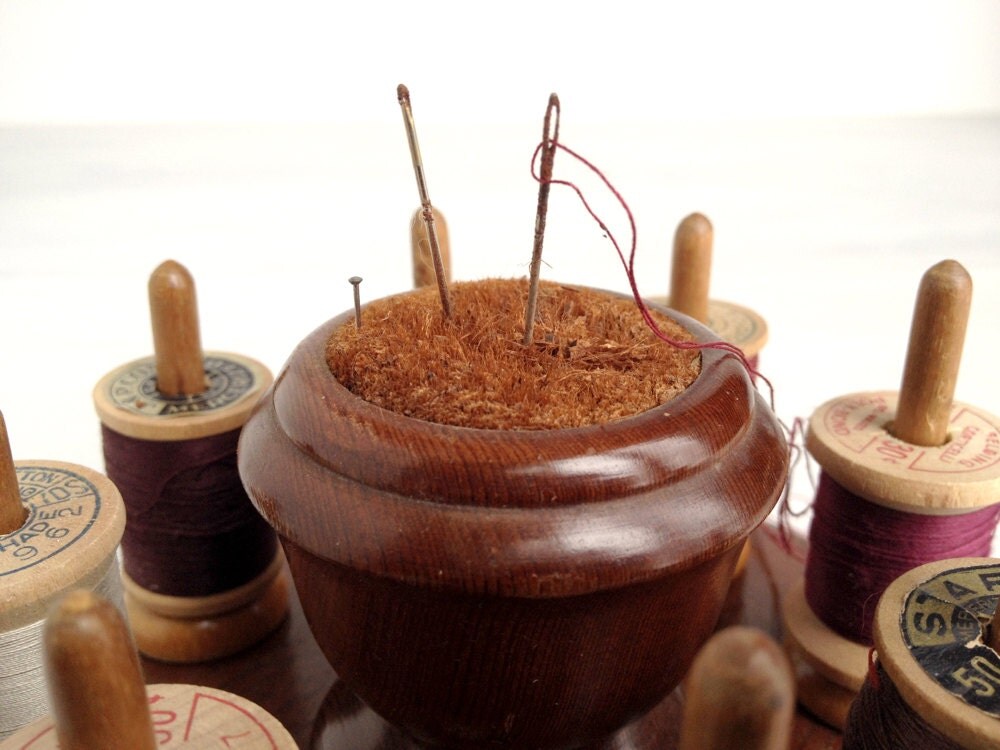 Antique pincushion thread stand spool holder by modernpoetry