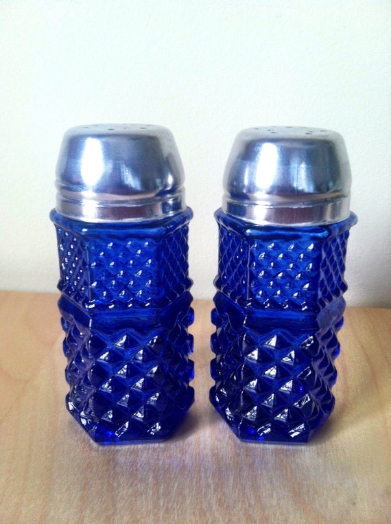 set of cobalt blue salt and pepper shakers