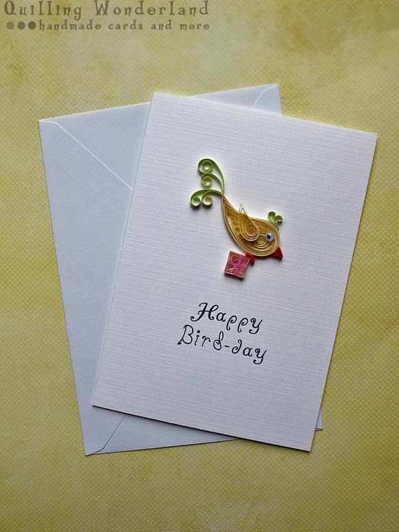 Happy Bird-day card Birthday quilled card pastel paper