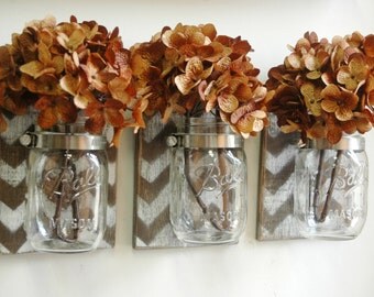 Chevron wall Decor, Mason jar, farmhouse decor, fixer upper syle deco, shabby chic, rustic, chevron stencil, kitchen storage, recycled wood,