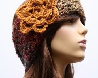 Fall Print 2 Headband with a Mustard Flower