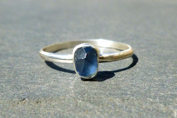 Blue Sapphire Ring Untreated Natural Raw Crystal Recycled