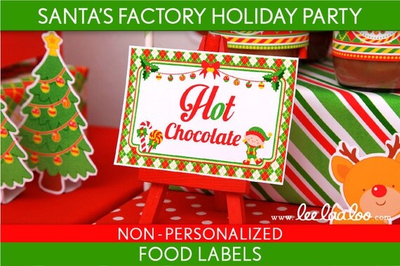 Santa’s Factory Holiday Party Food Labels & Bonus: Toothpick Flags NonPersonalized Printable // Santa’s Factory - H3Nb Il_570xn