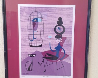 SALE! Signed SHAG print 8/25 with groovy tiki frame