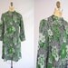 Vintage 1960s Mod Dress / Green and Grey Floral / Long Sleeves / Large / XL