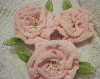 PINK VELVET ROSEs handmade flower pins