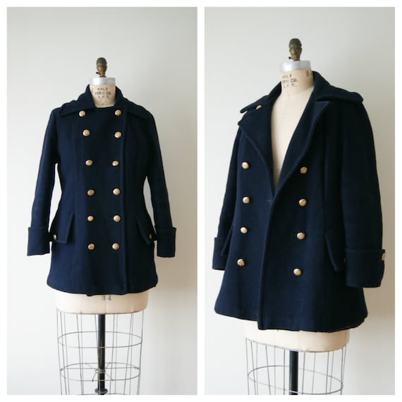 60s Coat. Vintage Pea Coat. Navy Blue Wool by NewOldFashionVintage