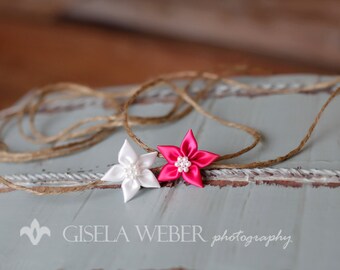 Set Of 2 - Baby Halo, Baby Headband, Pink Baby Halo, White Halo, Newborn Photo Prop, Newborn Halo, Tieback Halo, Newborn Headband, Tieback