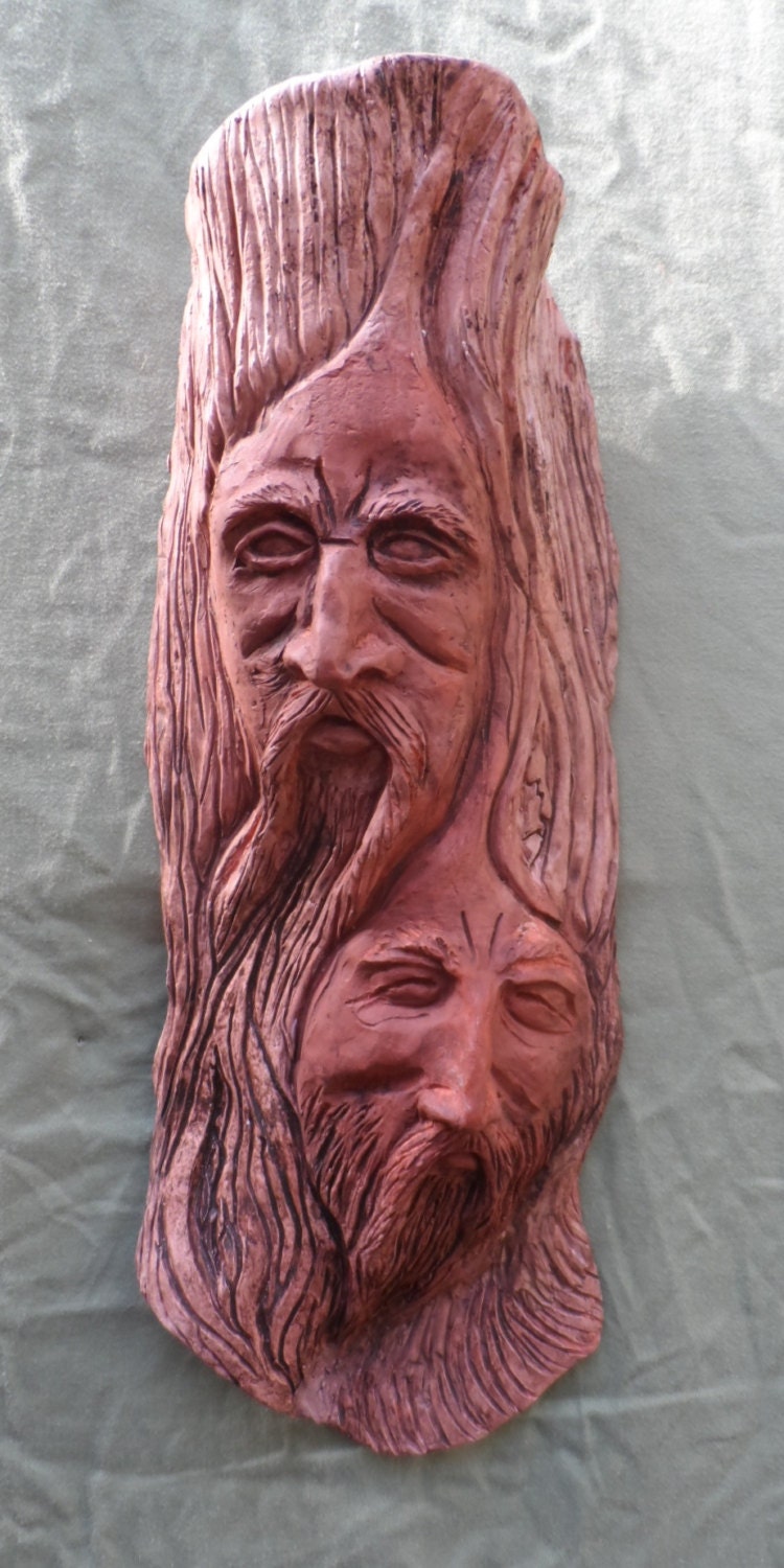 Clay face sculpture wallhanger Brothers of the