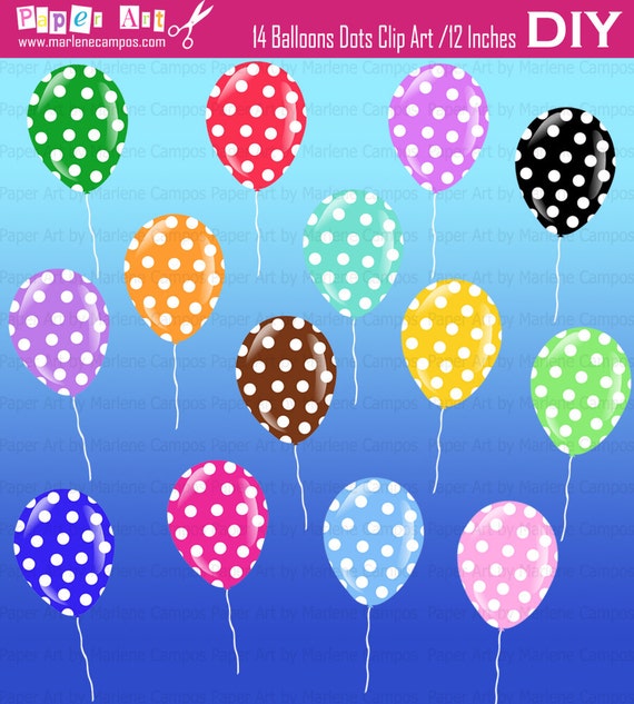 Polka Dots Balloons Digital Clip Art and Clouds Papers, Party Birthday ...