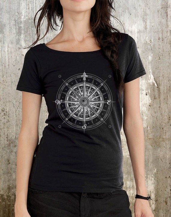 Nautical Compass TShirt Organic Women's Scoop Neck Shirt