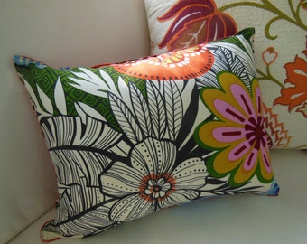 Orange Pillow Tropical Pillow - Decorative Accent Throw Pillow - 12 x 16 inch Reversible Lumbar Pillow - Tropic Patch Flower Design Pillow