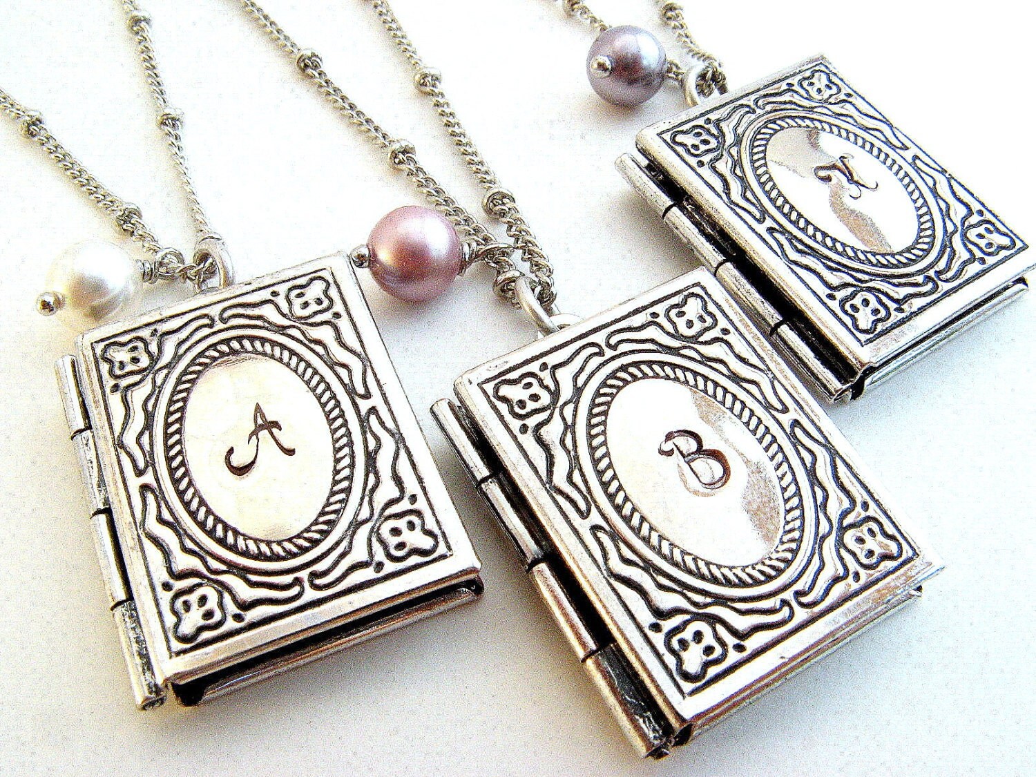 Personalized book locket necklace Back to school Silver book