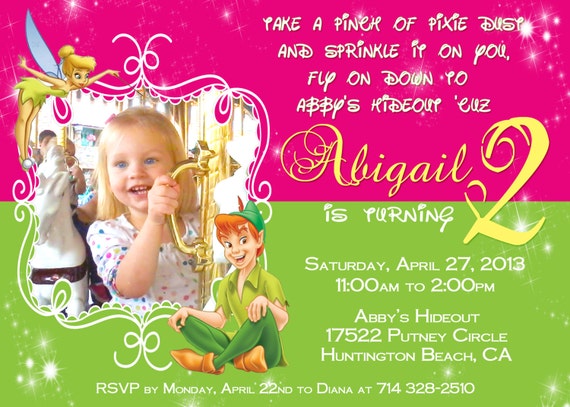 Tinkerbell / Peter Pan-Inspired Birthday Party Photo Invitation - DIY Printable File - Pink and Green - Fairy / Fairies - Disney, Neverland Il_570xn
