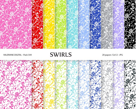 20 swirl Digital scrapbook printable papers Classic Patterns