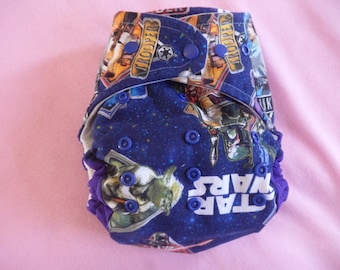 SassyCloth one size pocket diaper with Star Wars cotton print. Ready to ship.